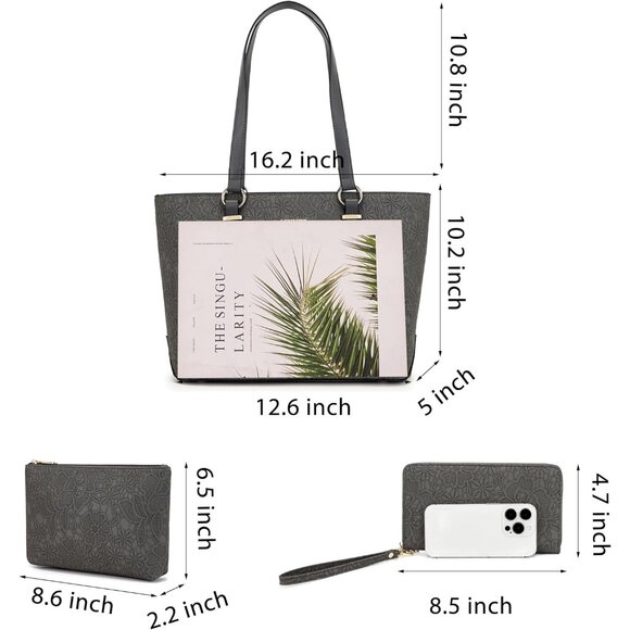 Chic Dark Grey 3-Piece Women's Purse and Wallet Set - Durable and Elegant Design - Picture 2 of 6